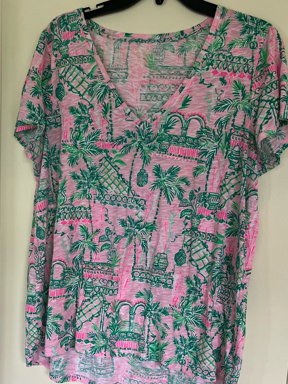 Lilly Pullizer Pink & Green Tropical V-Neck Women's Top